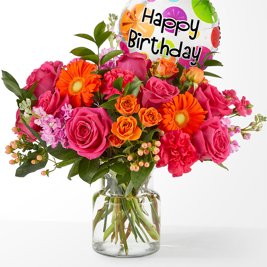 Fiesta Bouquet with Birthday Balloon – KENDRA'S FLORAL KREATIONS, Indianapolis IN