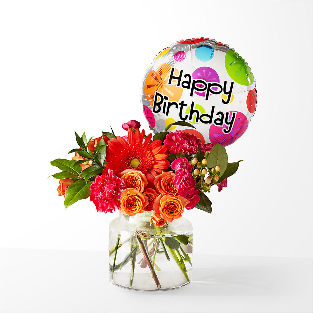 Fiesta Bouquet with Birthday Balloon – KENDRA'S FLORAL KREATIONS, Indianapolis IN