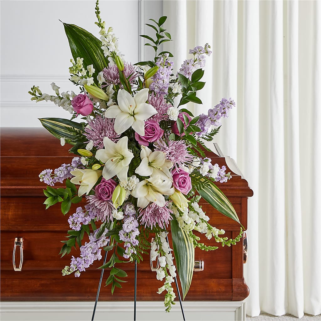 Grateful Hearts Standing Spray – KENDRA'S FLORAL KREATIONS, Indianapolis IN