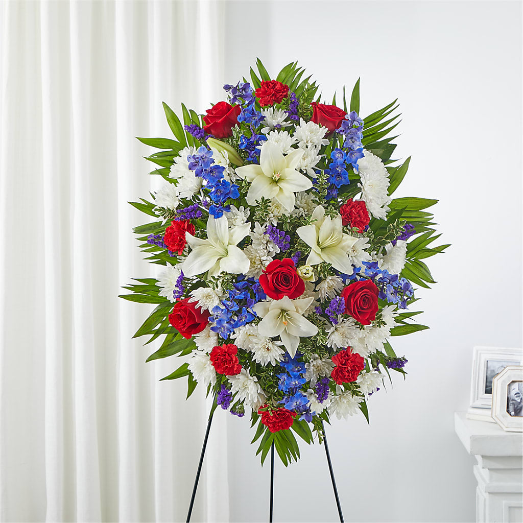 Cherished Service Standing Spray – KENDRA'S FLORAL KREATIONS, Indianapolis IN