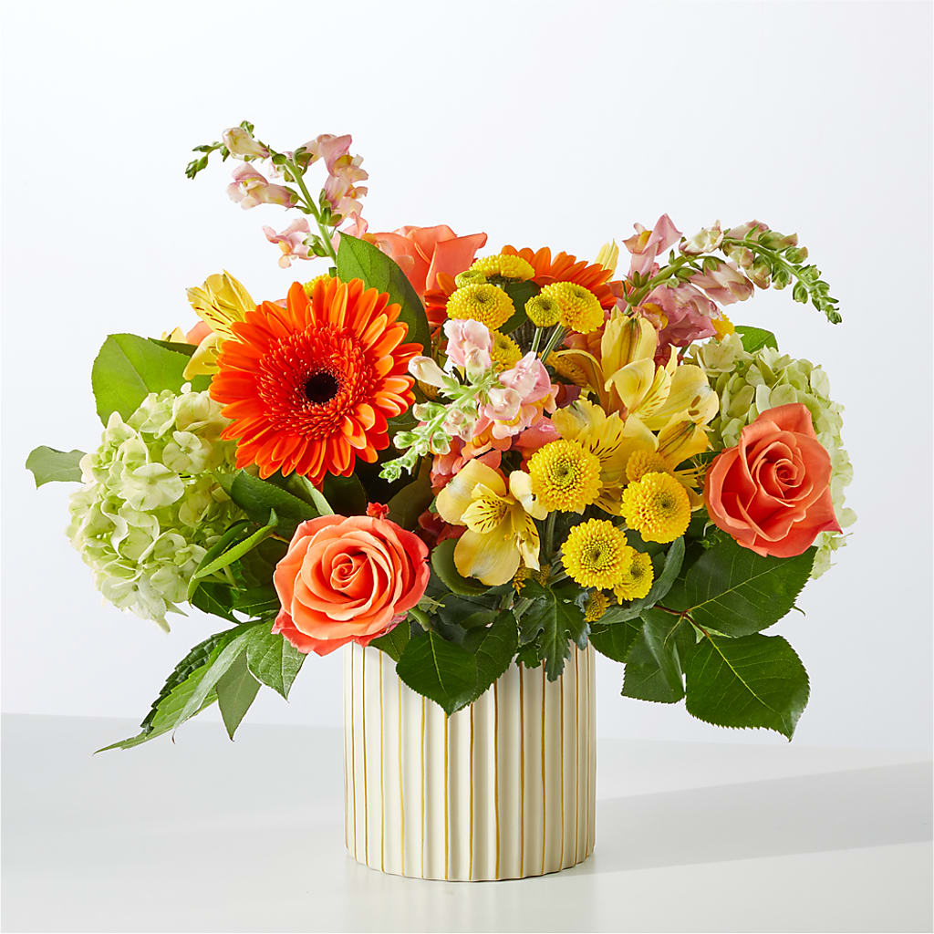 Autumn Sunshine Bouquet with Ivory Vase – KENDRA'S FLORAL KREATIONS, Indianapolis IN